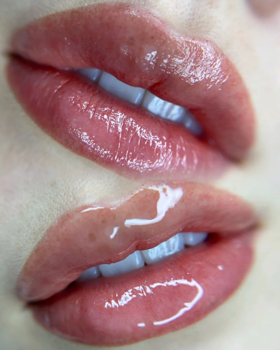 Lip blushing permanent makeup result — soft rose tint by SMP INK Seattle