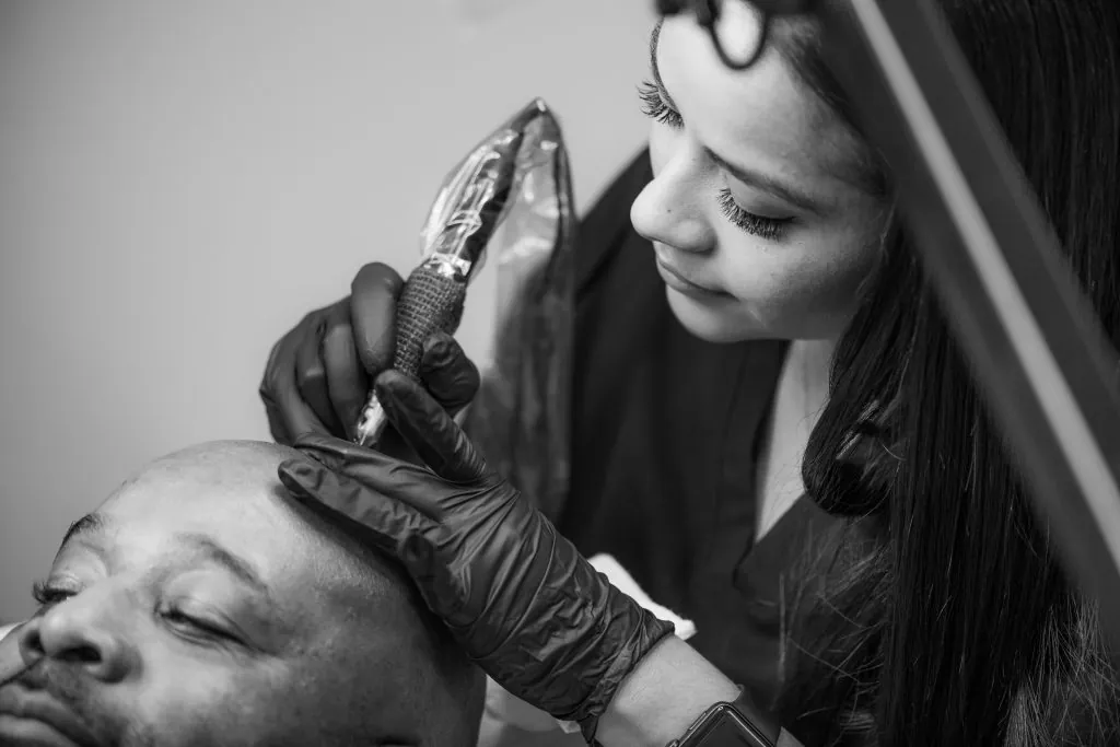 Scalp micropigmentation treatment at SMP INK Seattle studio